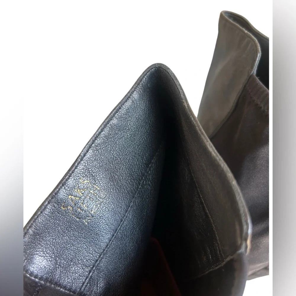 Saks 5th Avenue Leather Mixed Media Knee High Riding Boots | Black | Size 8